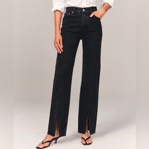 ABERCROMBIE the 90’s relaxed high rise split hem black jeans size 34/18 short
